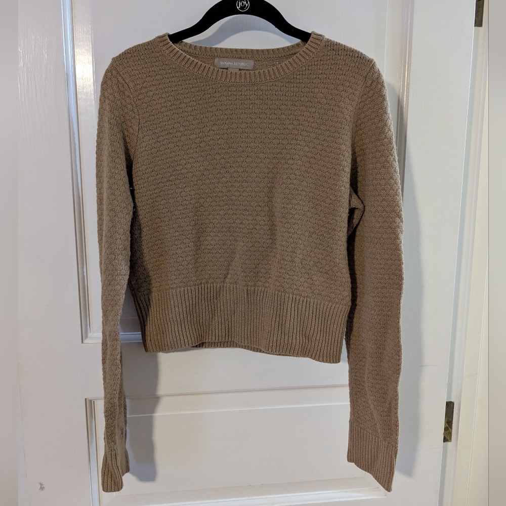 Tan Wool Blend Cropped Sweater, Banana Republic, S